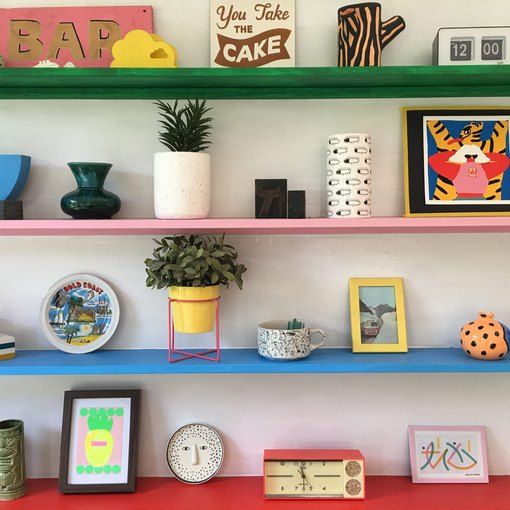 colorful ecorating floating shelves