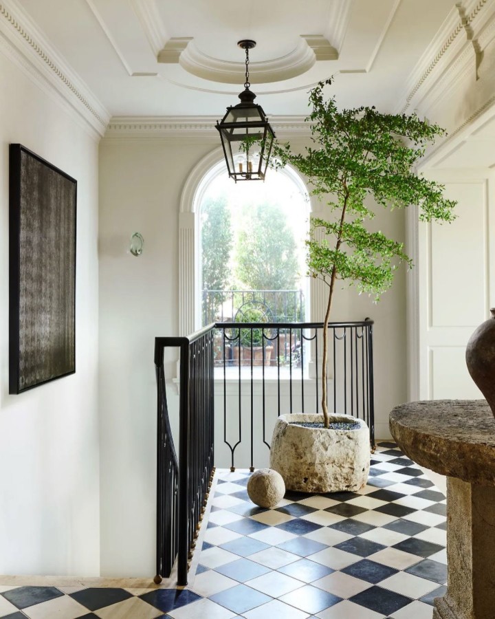 Nate Berkus' home stairs with checkered floor