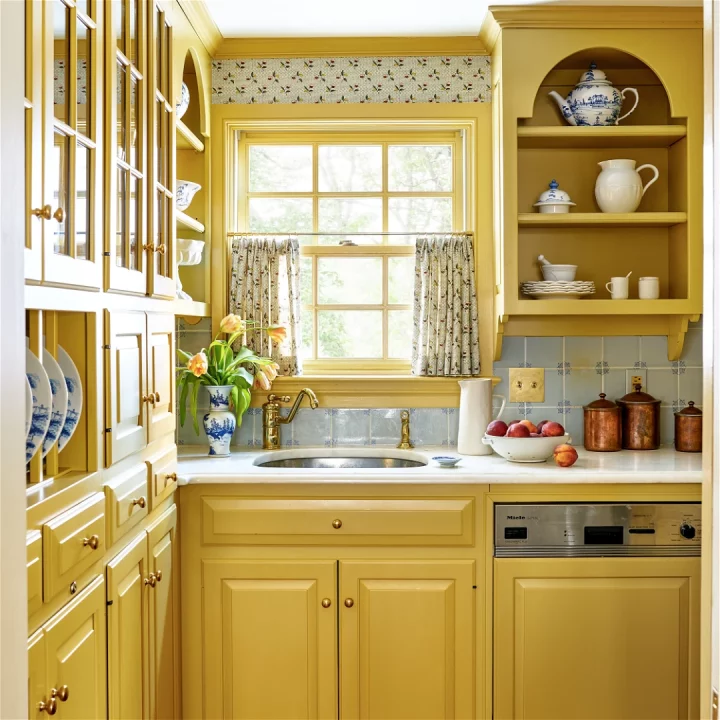 small mellow yellow country farmhouse kitchen design