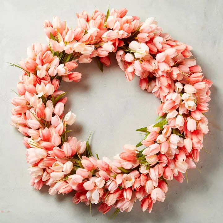 faux spring pink Tulip Wreath