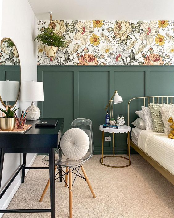 Floral Green Board and Batten Bedroom Accent Wall