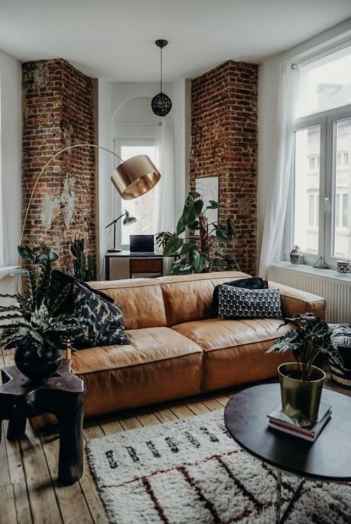 Brown, beige, and black living room
