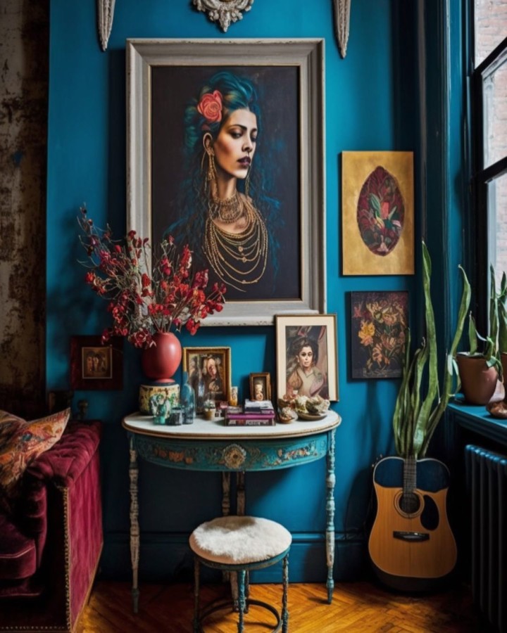 ai blue eclectic living room interior design 3