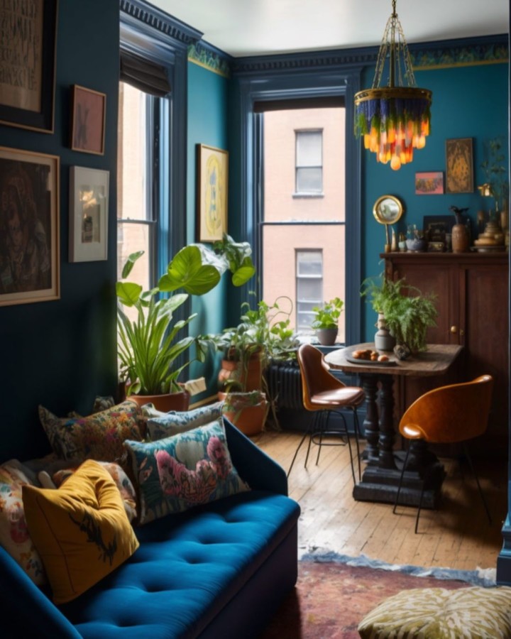 ai blue eclectic living room interior design 4