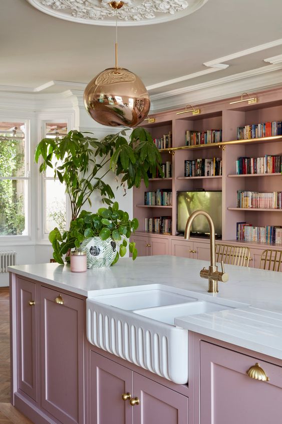 pink sherbet-toned cabinetry