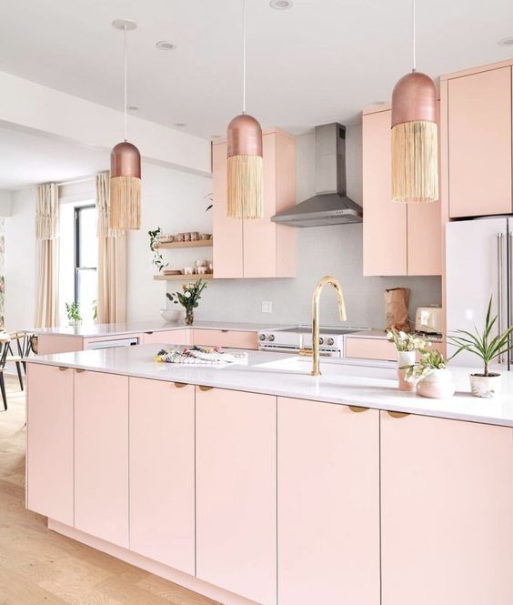 pastel pink modern kitchen caninets