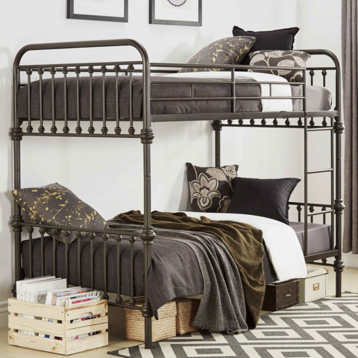 country farmhouse style Twin Metal Bunk Bed with Ladder