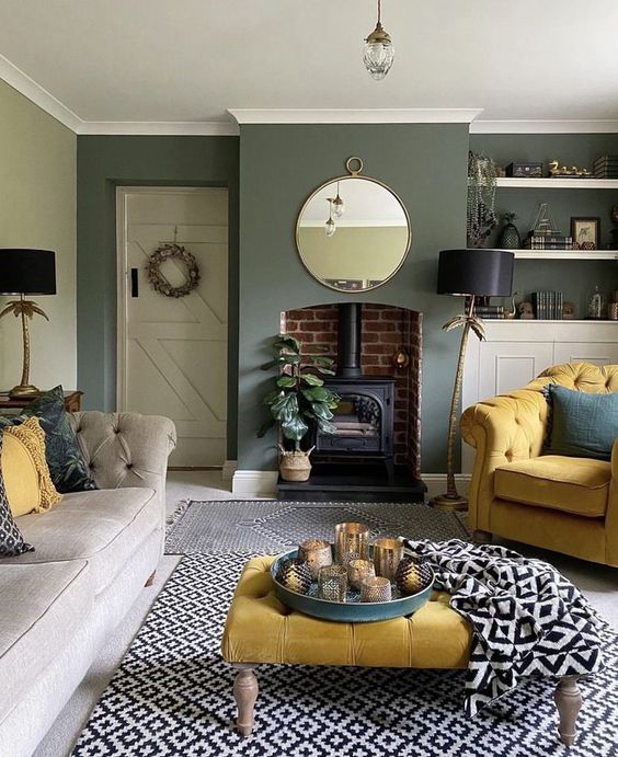COUNTRY GREEN AND MELLOW YELLOW LIVING ROOM 