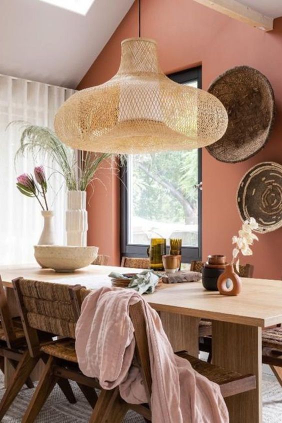 modern bohemian rattan dining room idea