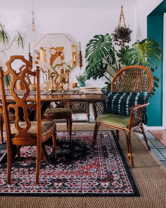 bohemian dining room with Mix and Match Dining Chairs