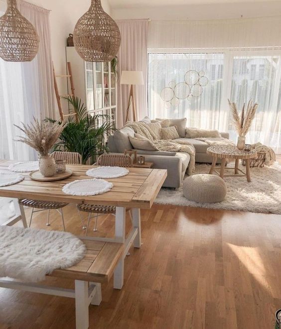 simple modern boho living room with whiteBreezy Curtains