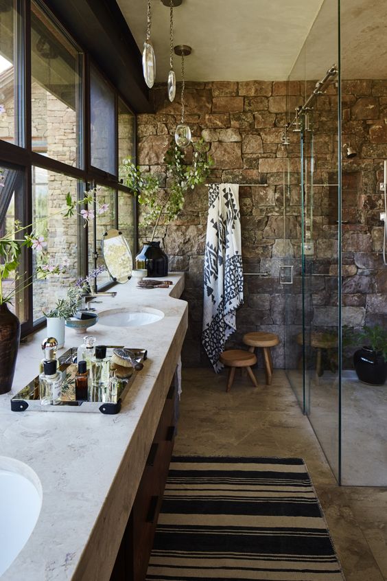 contemporary bathroom with stone