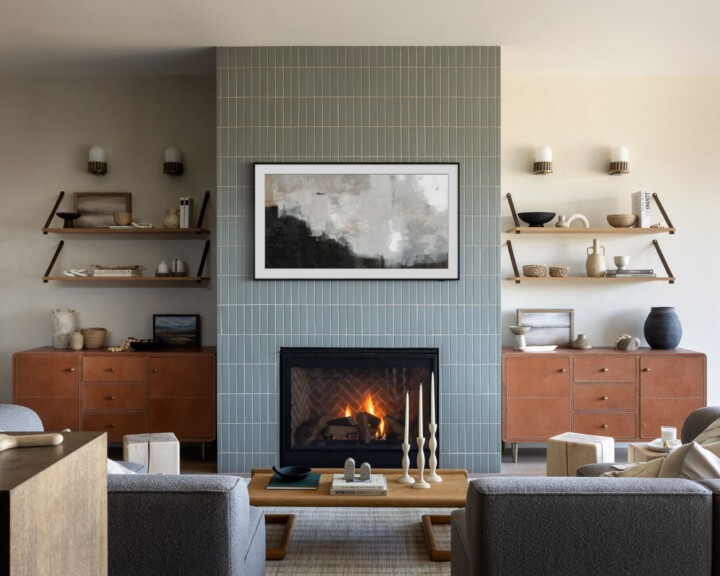NY Hudson Retreat with blue tiled fireplace