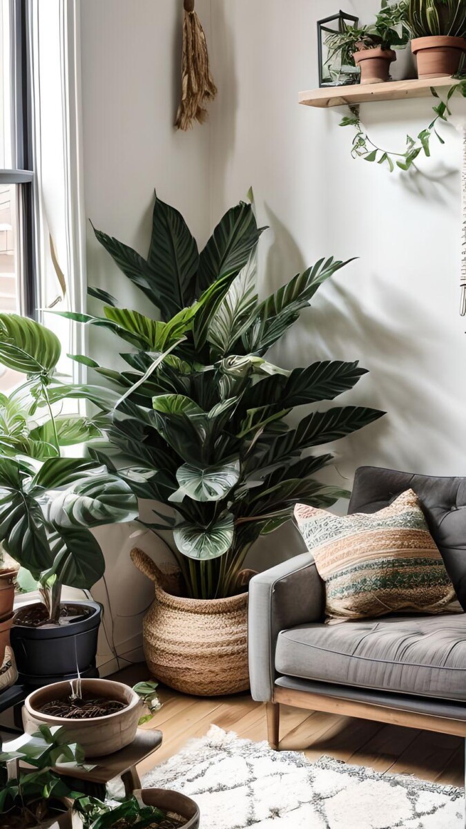 bohemian-living-room-with-plants