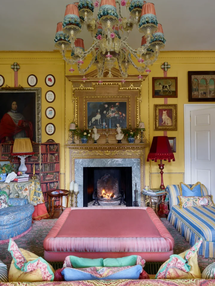 British maximalism elegant country antiques-filled drawing room