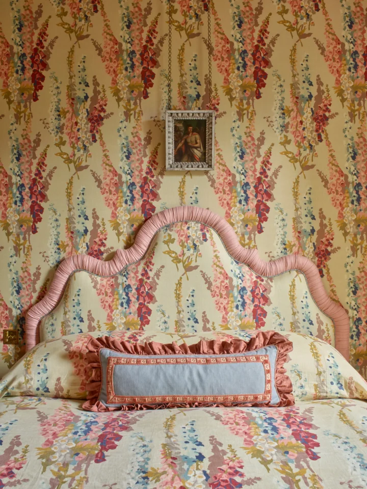British maximalism elegant country bedroom