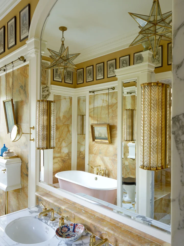 British maximalism elegant country marble bathroom