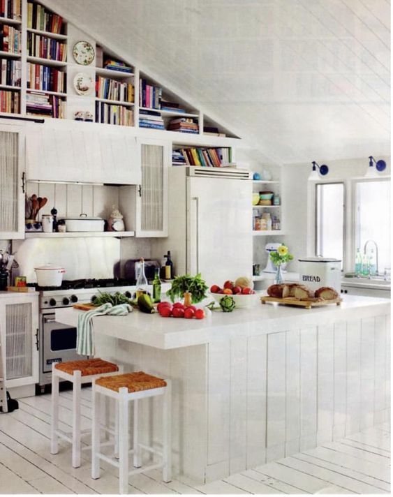 book storage above kitchen cabinets