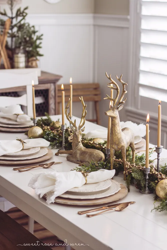 gold reindeer Christams table centerpiece