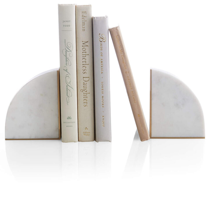 white with gold curved Marble Bookends