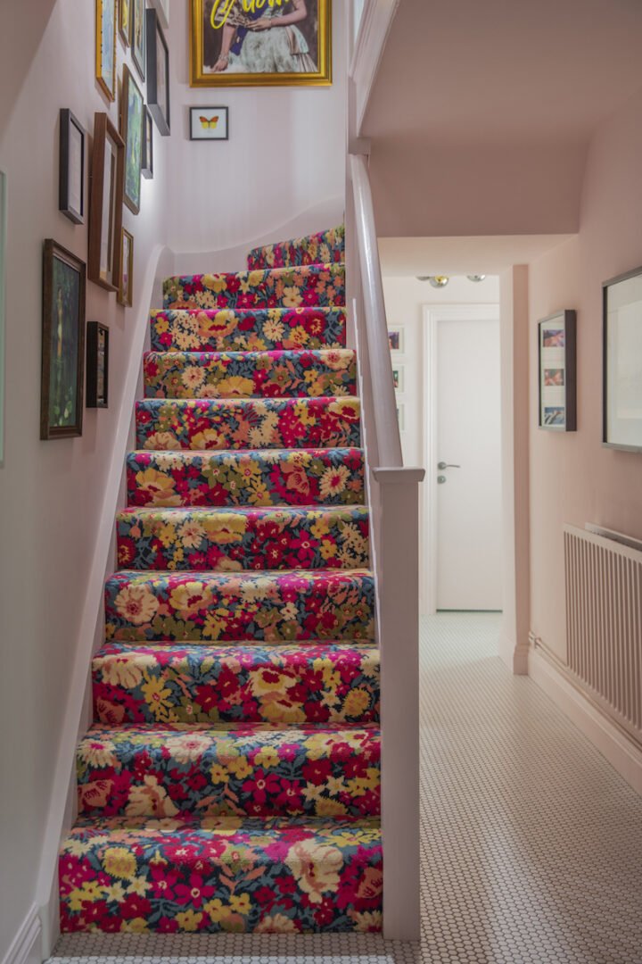 pink floral carpet for stairs