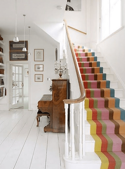 bright colorful striped stair runner