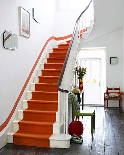 bold solid orange carpet for stairs