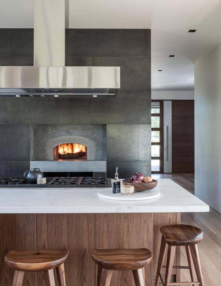 modern kitchen with Wood-Fired Pizza Oven