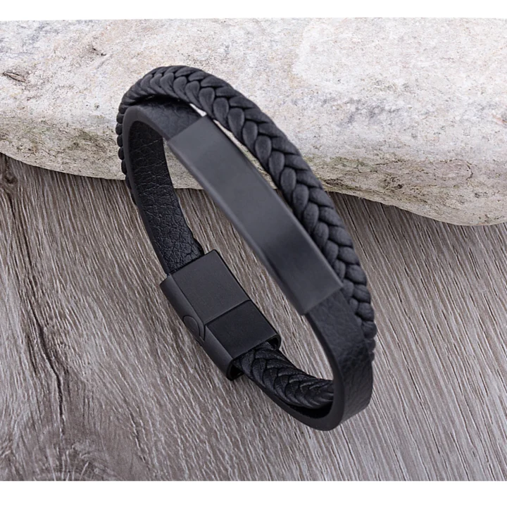 blacj-leather-and-stainless-steel-bracelet