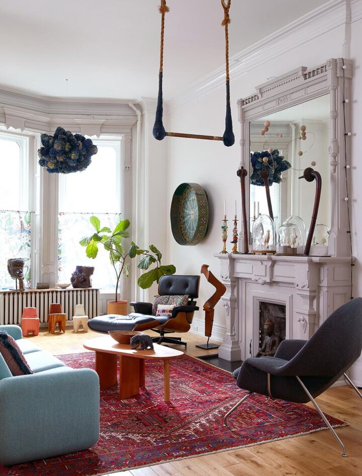 modern eclectic living room with Eames lounger