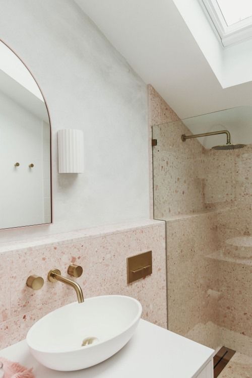 pink and white Terrazzo bathroom